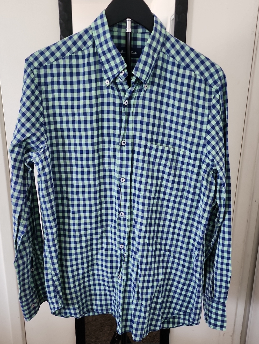 Massimo Dutti Blue & Green Check Button-Down Shirt